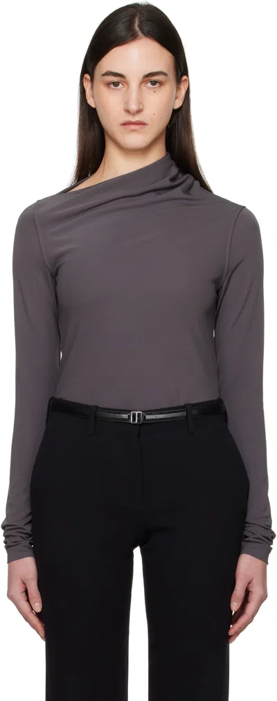 Totême Gray Draped Jersey T-shirt In Anthracite 128