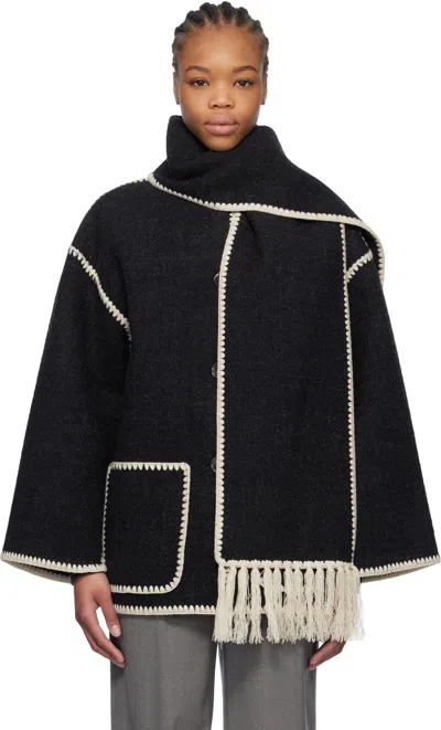 Totême Gray Embroidered Scarf Jacket In Dark Grey Melange 08