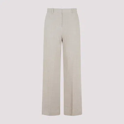 Totême Grey Linen Mid-waist Straight Trousers In Beige