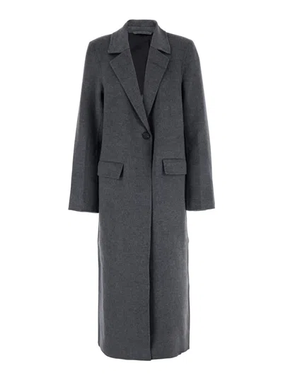 Totême Toteme One-button Double Face Wool Long Coat In Mid Grey Melange