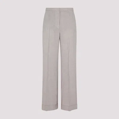 Totême Grey Linen Mid-waist Straight Trousers In Beige