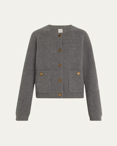 Totême Hammered Button Wool Cashmere Cardigan In Brown