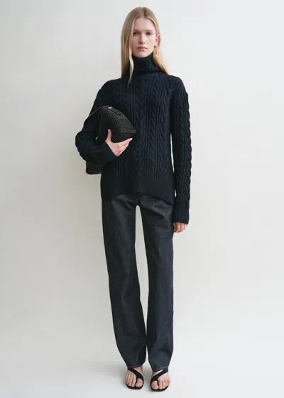 Totême High-neck Cable Knit Navy