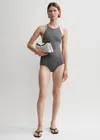 Totême High Neck Swimsuit Grey Melange In Grey Melange