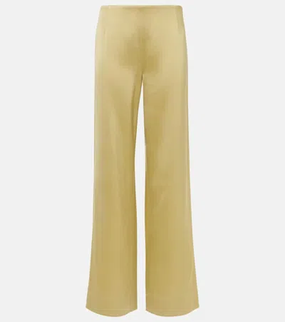 Totême High-rise Satin Wide-leg Pants In Green