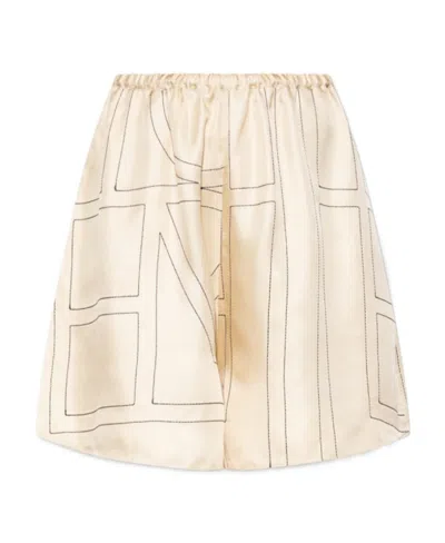 Totême Beige Shorts With Geometric Logo Print In Silk Woman In Brown