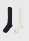 Totême High Winter Socks Navy/winter White In Navy,winter White