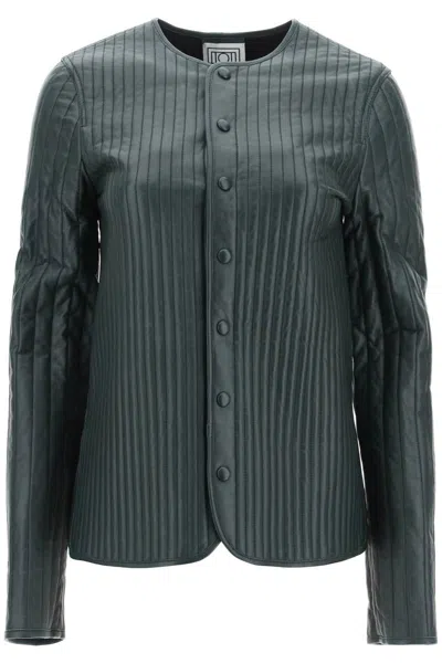 Totême Toteme Jacket In Quilted Leather In Green