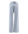 Totême Light Blue Wide Jeans With Logo Patch In Blue