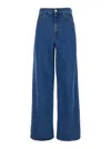 Totême Blue Wide Jeans With Logo Patch In Denim Woman In Blue