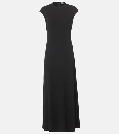Totême Black Draped Knit Midi Dress In Black 001