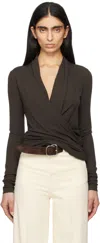 Totême Toteme Women Black Fluid Jersey Overlapped Top In Pepper 273