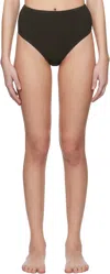Totême Khaki Smocked Bikini Bottom In Pepper 273