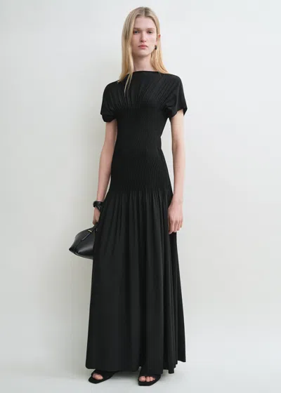 Totême Toteme Knife Pleated Cap Sleeve Jersey Maxi Dress In Black