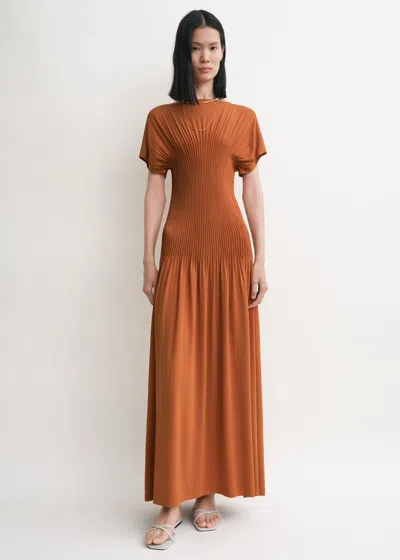 Totême Knife-pleated Jersey Dress Terracotta