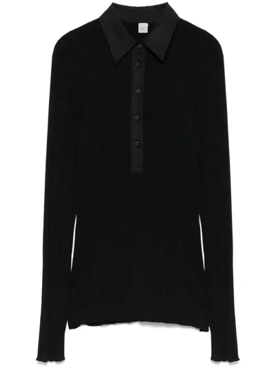 Totême Knitted Polo Top In Black