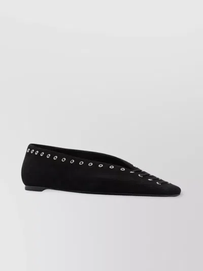 TOTÊME LACE-UP SUEDE BALLET FLATS WITH EYELET DETAIL
