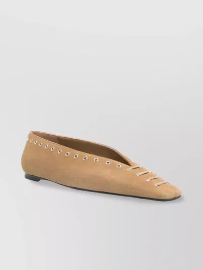 Totême Lace-up Suede Leather Ballerina Flats In Neutrals