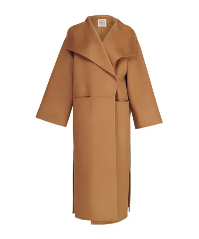 Totême Camel Brown Oversize Coat With Shawl Lapels In Wool And Cashmere Woman Toteme