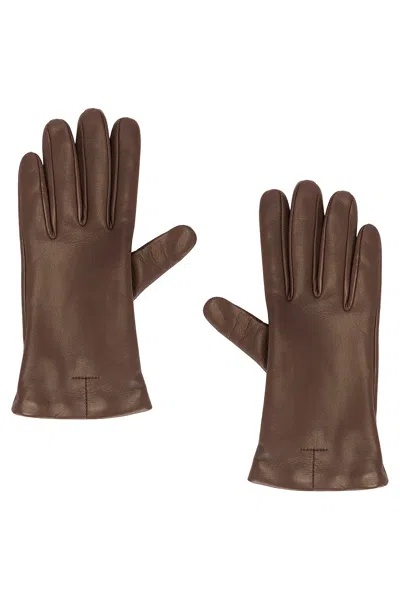 Totême Leather Gloves In Brown