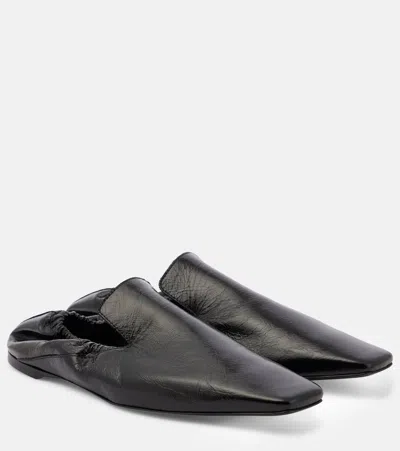 Totême Black Elastic-back Leather Loafers In Black 001