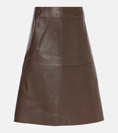 Totême Leather Midi Skirt In Brown
