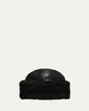Totême Leather Shearling Cuff Beanie In Black