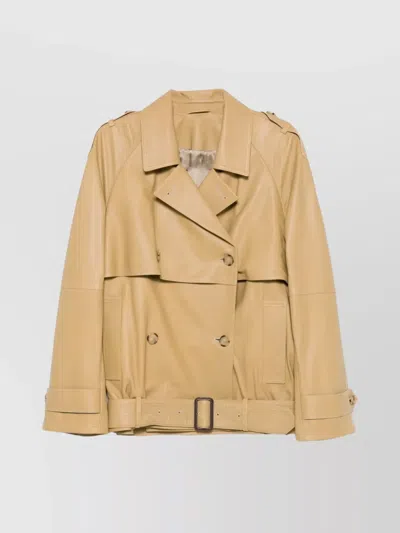 Totême Leather Trench With Belt And Epaulettes In Brown