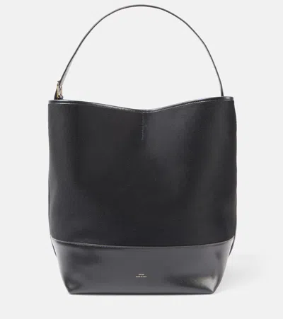 Totême Leather-trimmed Tote Bag In Black
