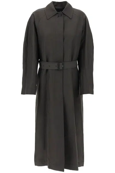 Totême Lightweight Linen Blend Coat In Black