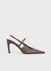 Totême Lizard-embossed Stiletto Slingbacks Dark Olive