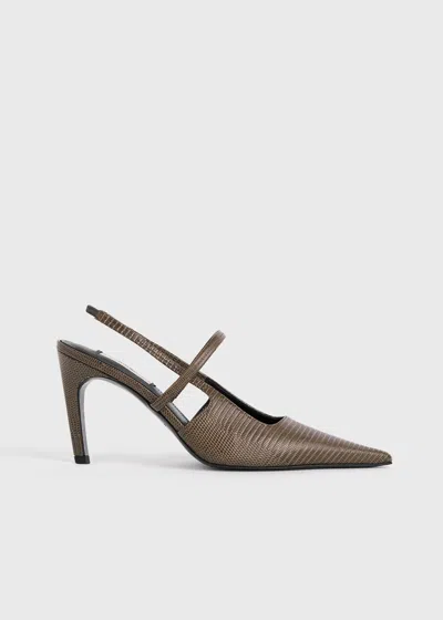 Totême Lizard-embossed Stiletto Slingbacks Dark Olive