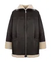 Totême Two-tone Shearling Zipped Jacket In Black Leather In Black