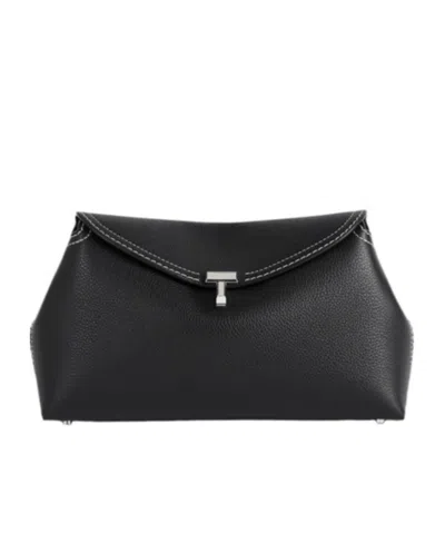 Totême Logo Plaque Foldover Top Handle Bag In Black