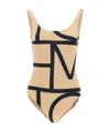Totême Beige Stretch Jersey Monogram One-piece Swimsuit In Neutral