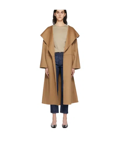 Totême Camel Brown Oversize Coat With Shawl Lapels In Wool And Cashmere Woman Toteme