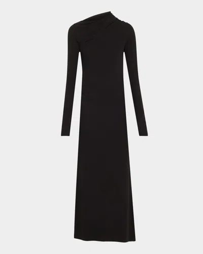 Totême Long Draped Jersey Dress In Black