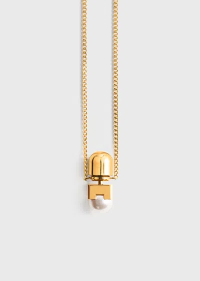 Totême Long Faux Pearl Necklace White In Gold