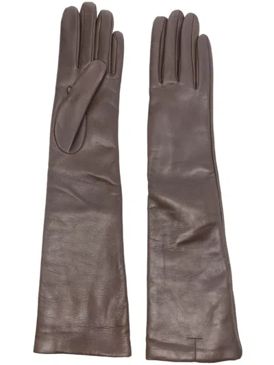 Totême Long Leather Gloves In Brown