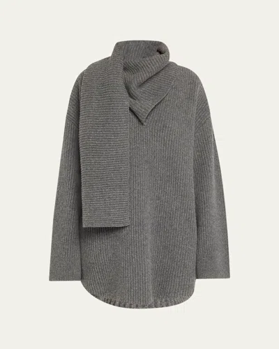 Totême Long Oversized Scarf Knit Wool Sweater In Grey