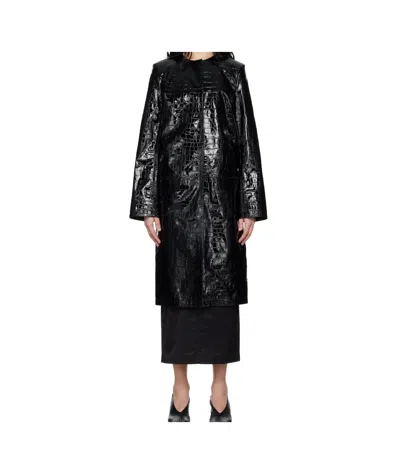 Totême Croc Embossed Leather Coat In Black