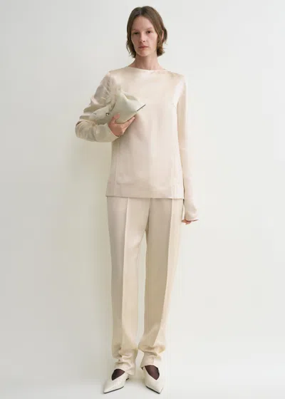 Totême Long-sleeve Satin Top Ecru In Neutral