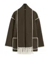 Totême Womens Chocolate Melange Embroidered-trim Scarf Wool-blend Jacket