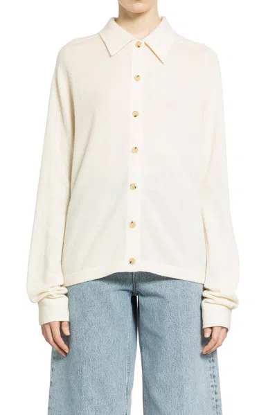 Totême Straight-collar Cashmere Shirt In White