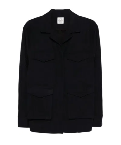 Totême Felted Shirt Jacket In Navy