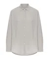 Totême Womens Pale Grey Melange Curved-hem Long-sleeves Woven-blend Shirt In Gray