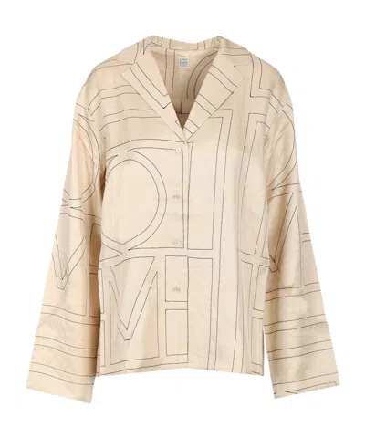 Totême Silk Shirt With Monogram Logo Embroidery In Neutral
