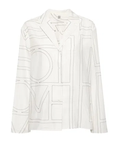 Totême Silk Shirt With Monogram Logo Embroidery In Neutral