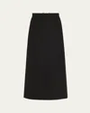 Totême Black Midi Straight Low-waisted Skirt In Recycled Polyester And Wool In Black