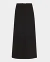 Totême Black Midi Straight Low-waisted Skirt In Recycled Polyester And Wool In Black